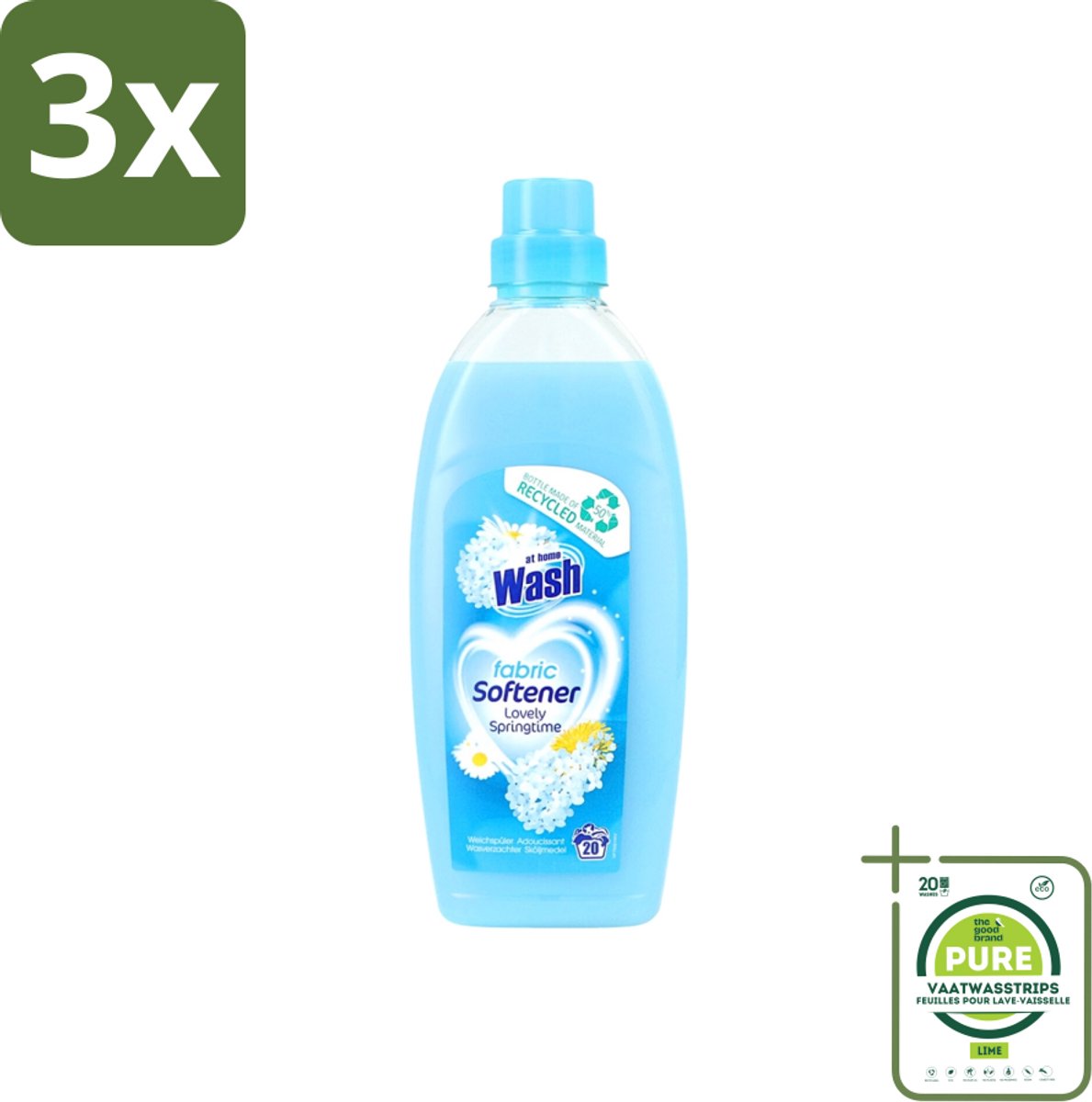 3 x At Home - Wash - Wasverzachter - Lovely Springtime - 20 Wasbeurten - Grootverpakking - Wasverzachter - Wasverzachter Voor Kleding - Wasverzachter Voor Alle Stoffen - Wasverzachter Fris - Wasverzachter Geur