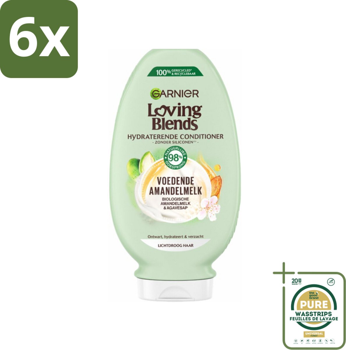 Garnier Loving Blends Voedende Amandelmelk Conditioner 250 ml - Voordeelverpakking - 6 stuks - Amandelmelk - Biologisch haarverzorging