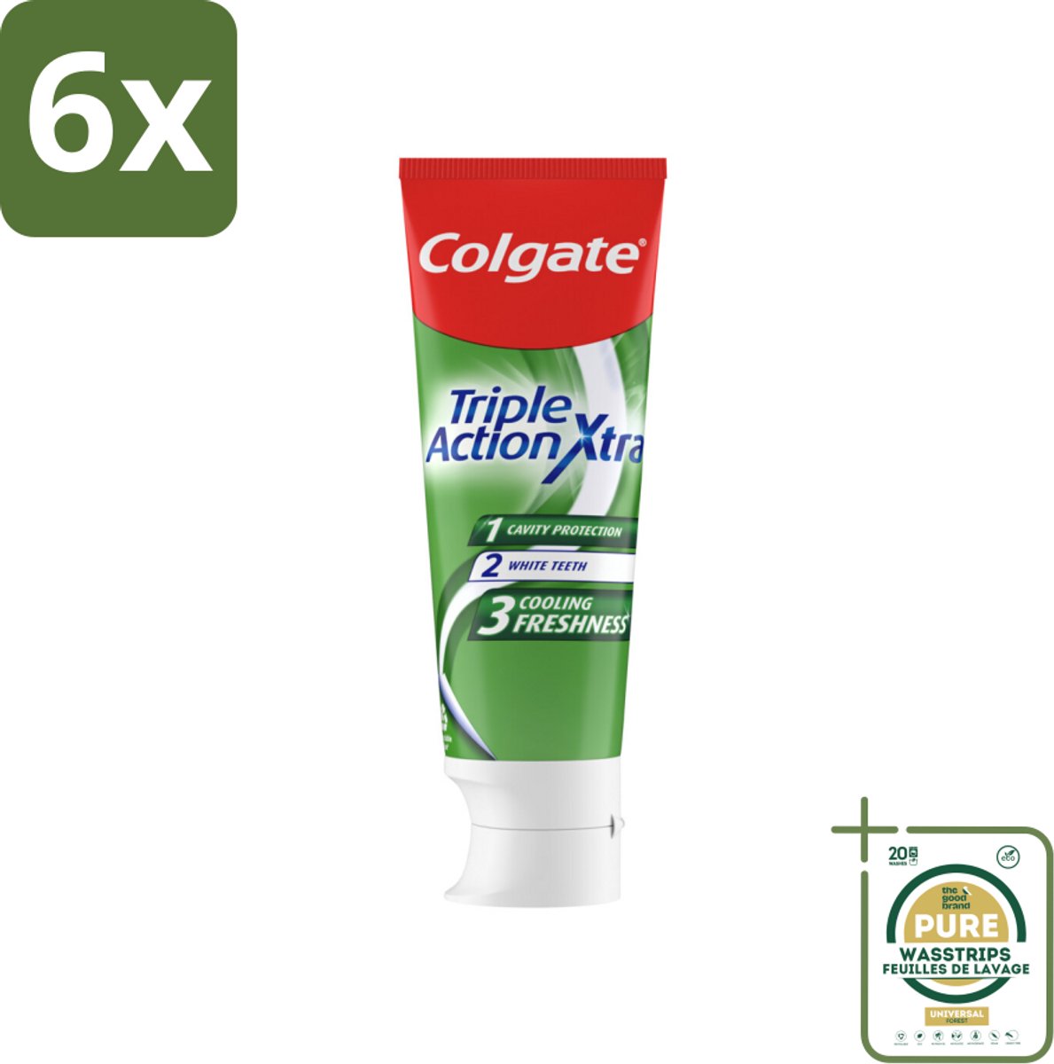 Colgate Tandpasta Triple Action Extra Fresh 75 ml - Voordeelverpakking - 6 stuks - Tanden - Frisse adem