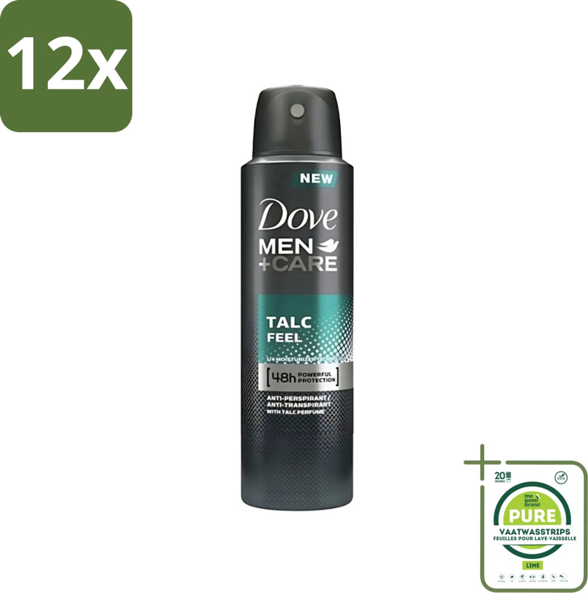 Dove - Deodorant - Men Care Talc Feel - Zachte en verzorgende bescherming - 150 ml - Voordeelverpakking - 12 stuks - Dove Men+Care - Deodorant spray