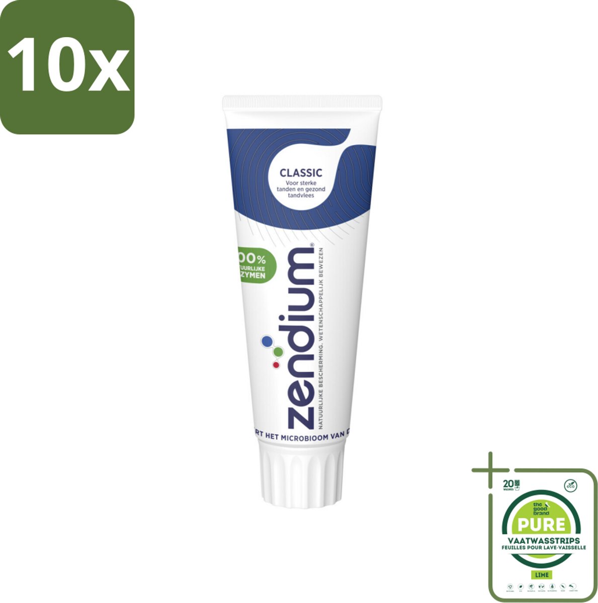10 x Zendium Tandpasta Classic 75 ml - Grootverpakking - Tandpasta - Natuurlijke Enzymen - Gezond Microbioom - Fluoride - Gaatjes