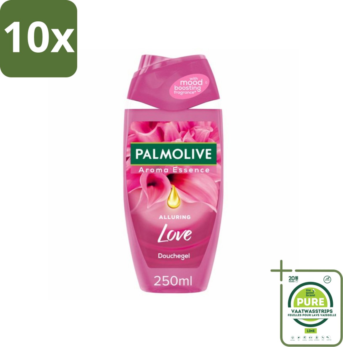 10 x Palmolive Douchegel Aroma Essence Alluring Love 250 ml - Grootverpakking - Douchegel - Geur - Hydratatie - Verzorging - Bloemige Geur