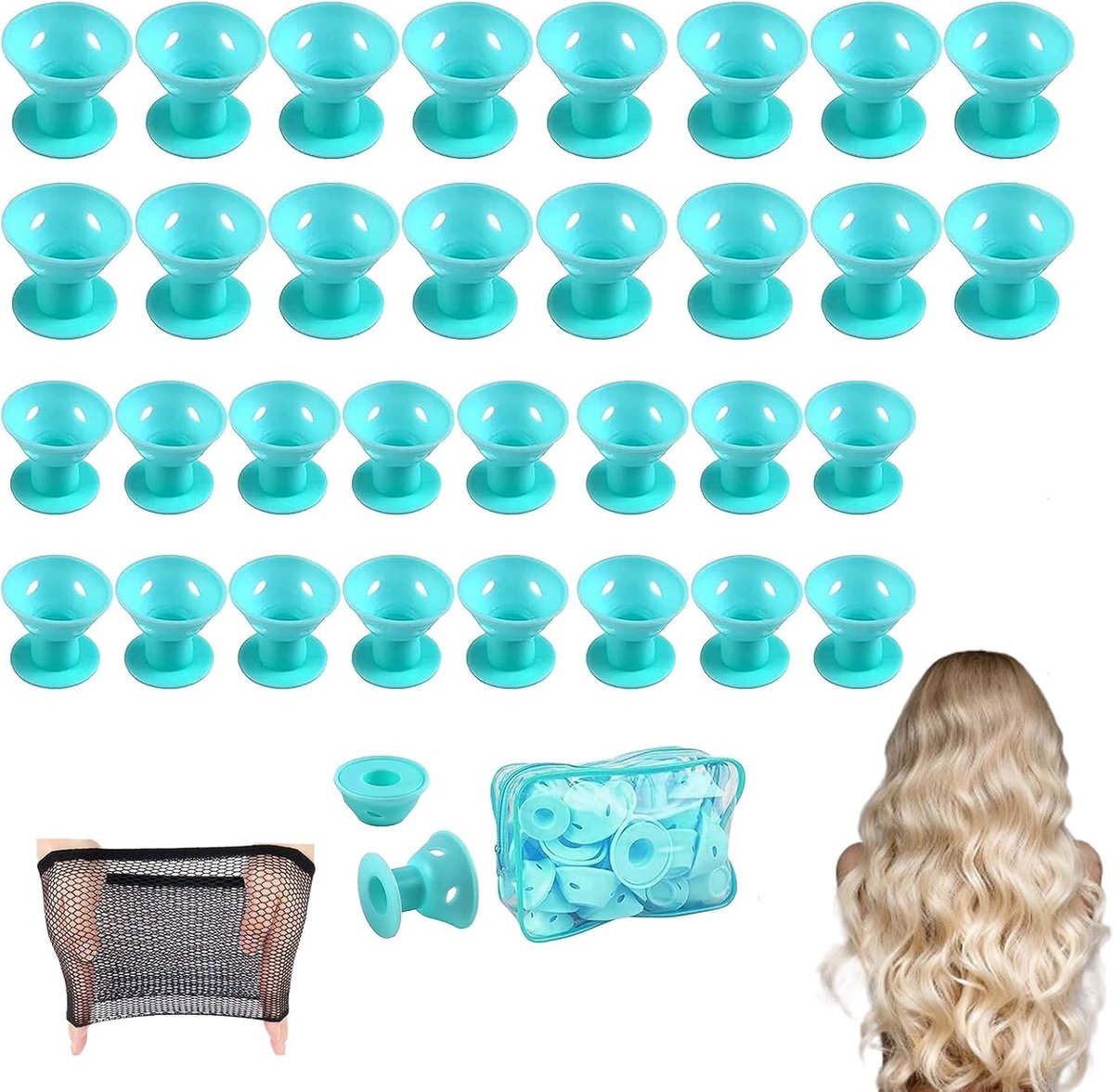 40 Stuks Siliconen Haarrollers voor Nachtelijke Haarstyling - Geschikt voor Korte en Lange Haarlengtes