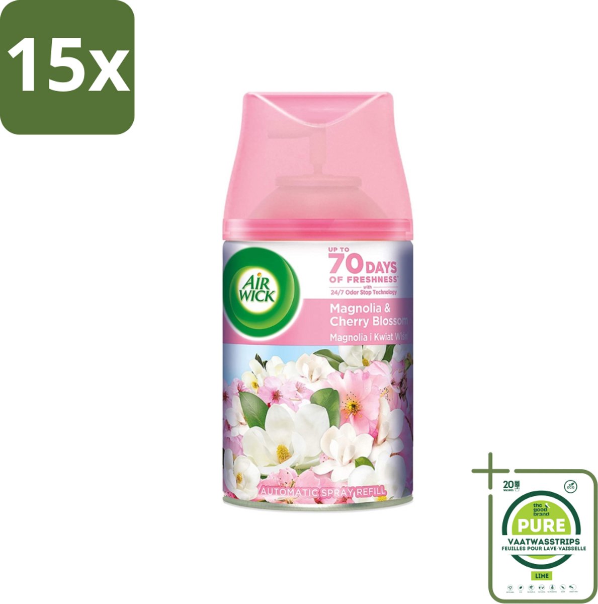 15 x Air Wick - Luchtverfrisser Navulling - Magnolia & Kersenbloesem - Automatische Spray - 250 ml - Grootverpakking - Luchtverfrisser - Geur - Geurverwijdering - Bloemige Geur - Magnolia