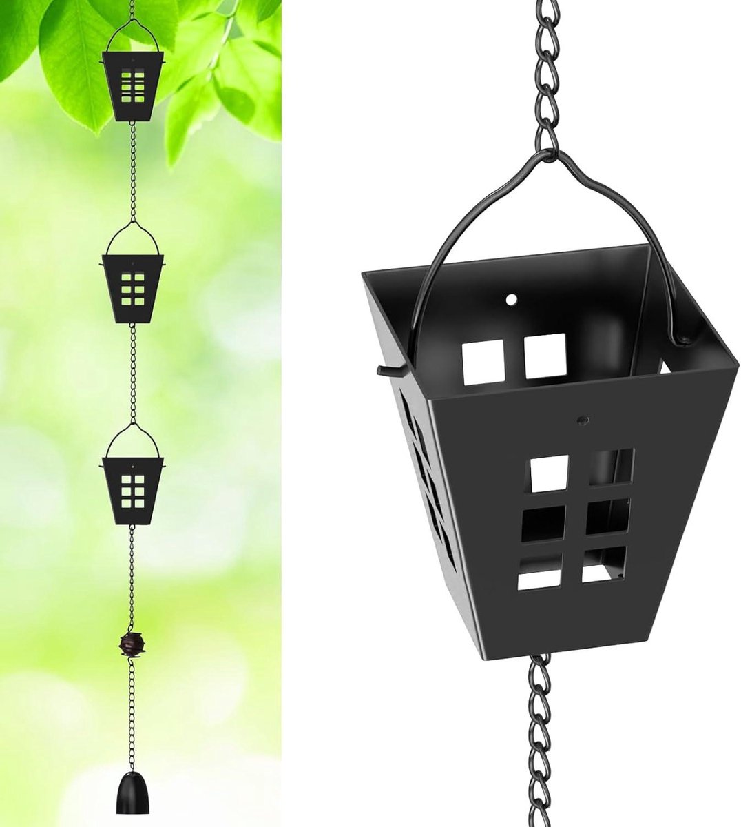 Regenketting - Waterafvoer Ketting - Decoratieve Watergeleiding - Roestbestendige Coating - 330 cm Lengte - Zwart