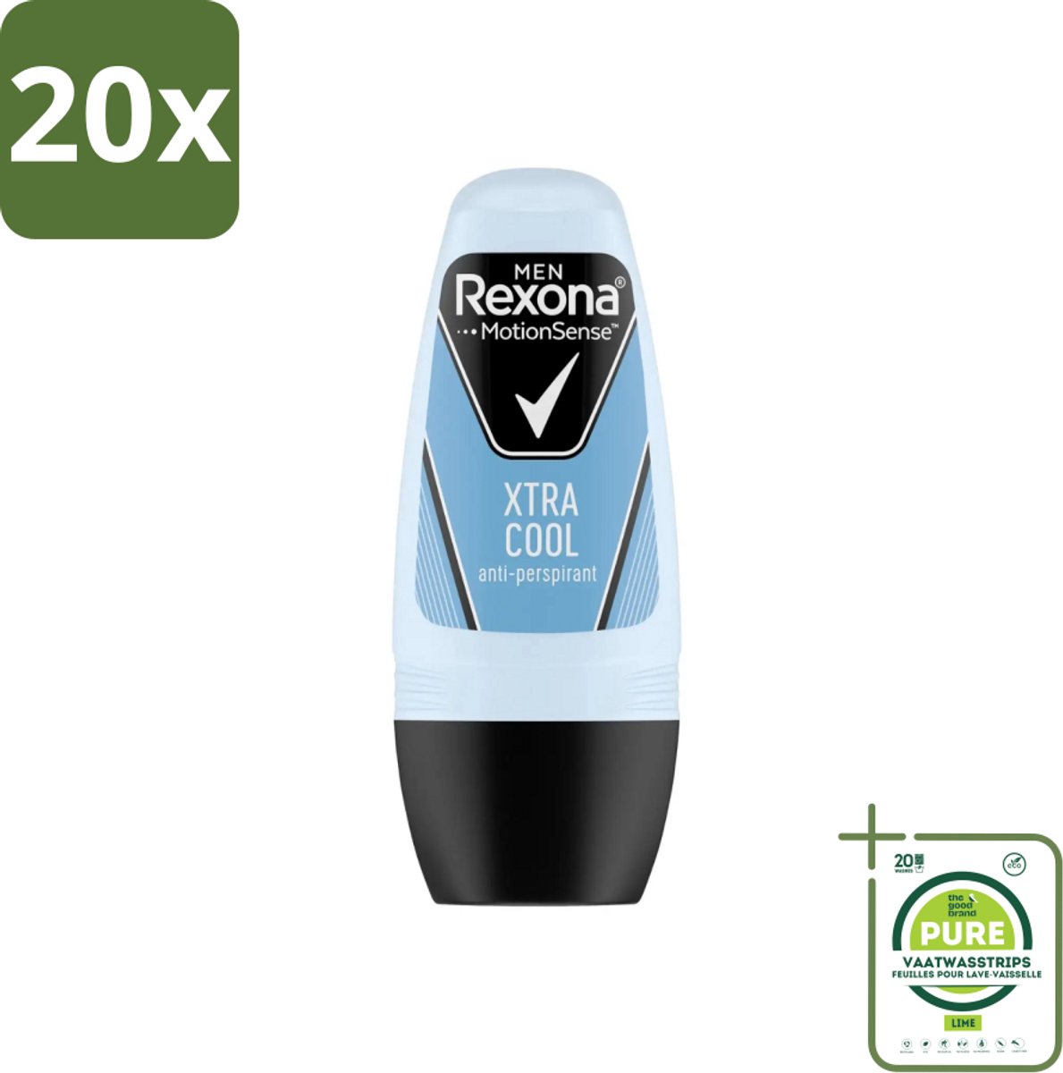 20 x Rexona Men - Fresh Xtra Cool - Deo Roll-on - Anti-Perspirant - 50 ml - Grootverpakking - Deodorant Voor Mannen - Zweet En Geur Bescherming - 48 Uur Bescherming - Verfrissende Geur - Citrus En Munt