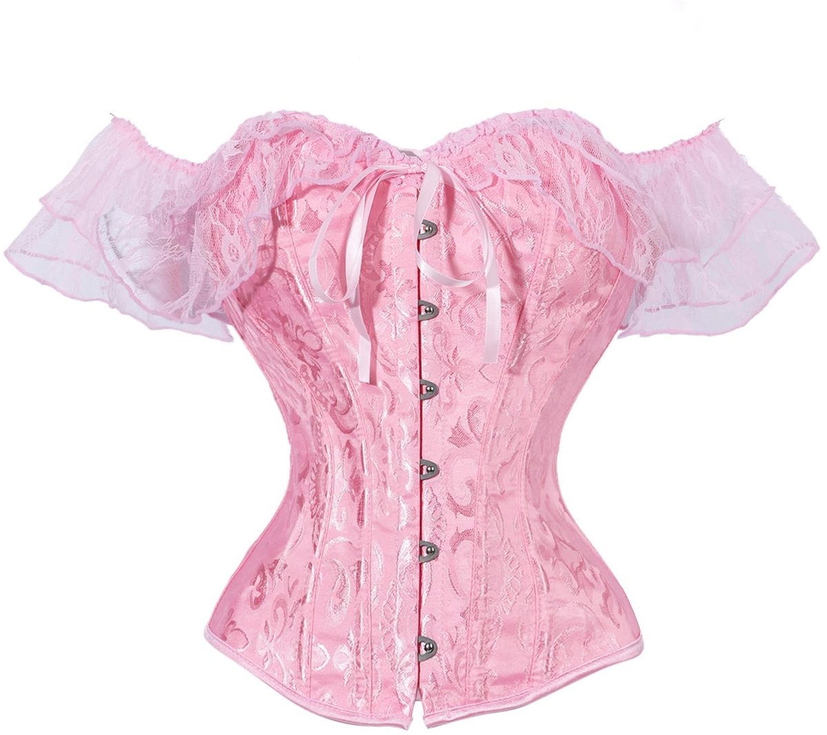 Elzusha - Dames Korset met Kant Mouwen, Vintage Bloemenpatroon