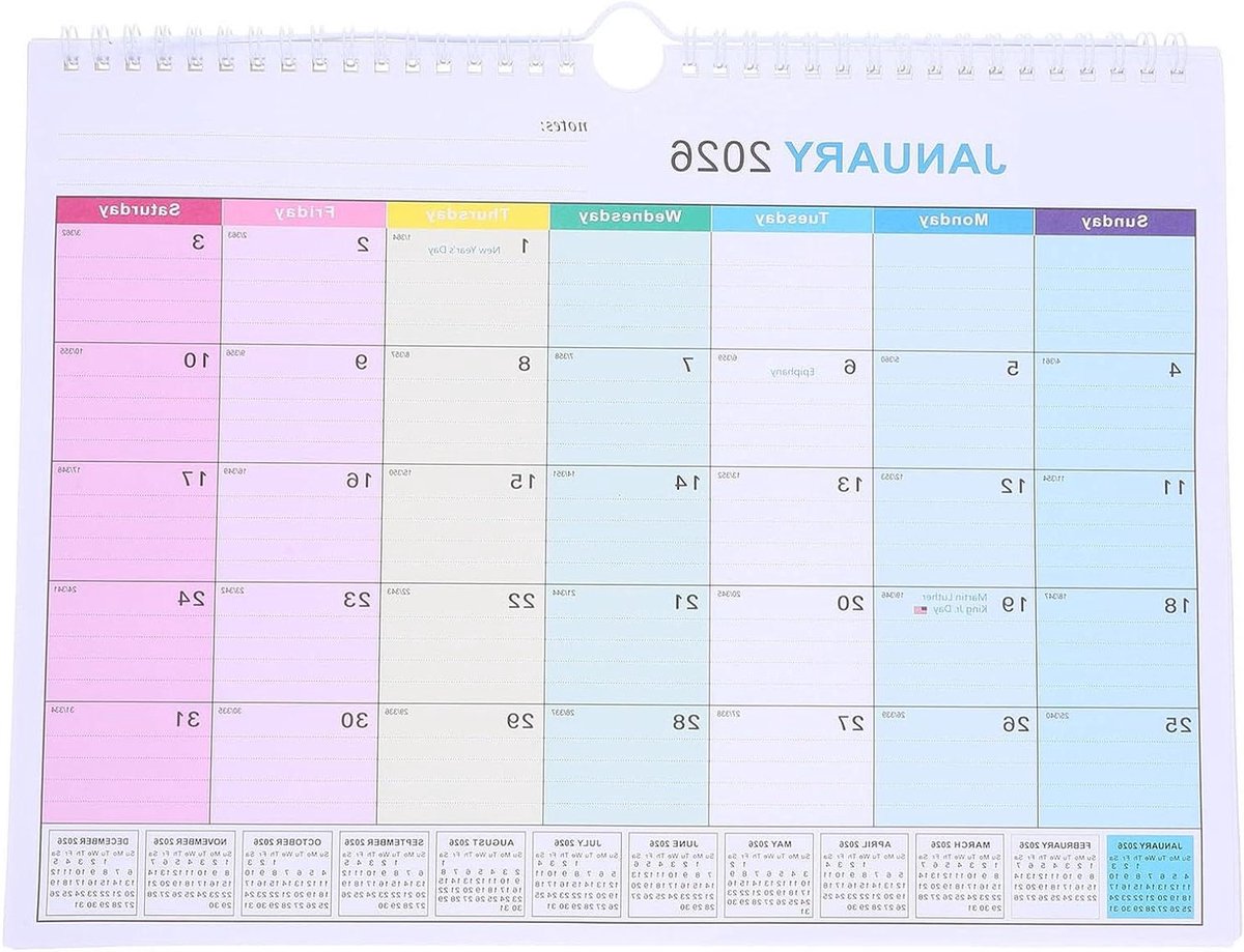 Maandkalender Muur - Planner Jaar - Organisatie Thuis - Duidelijke Lay-out - 34 x 25 cm - Meerkleurig