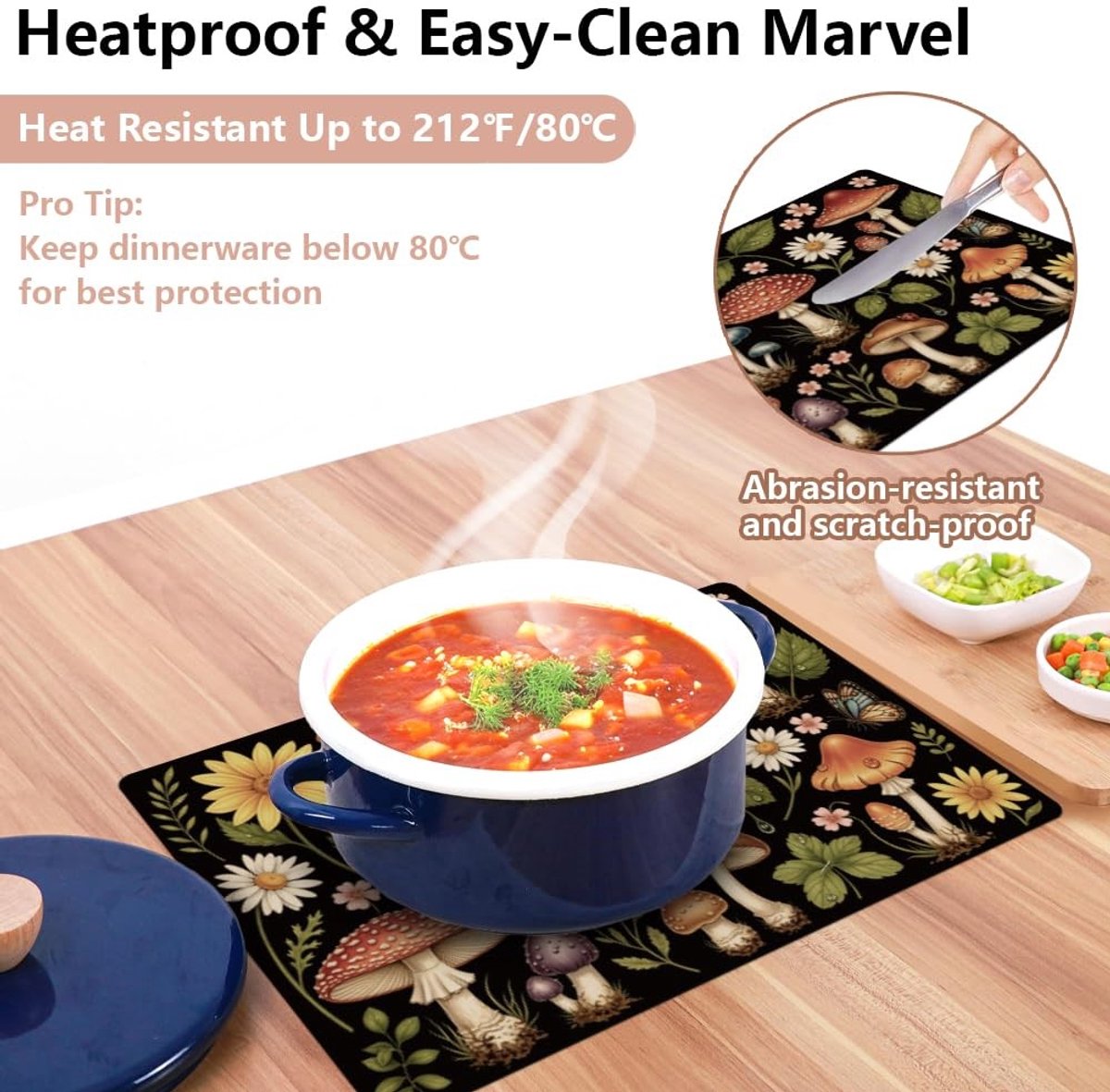 Elzusha - Placemat Set Paddenstoelen en Wilde Bloemen 43x30cm - 6 Stuks