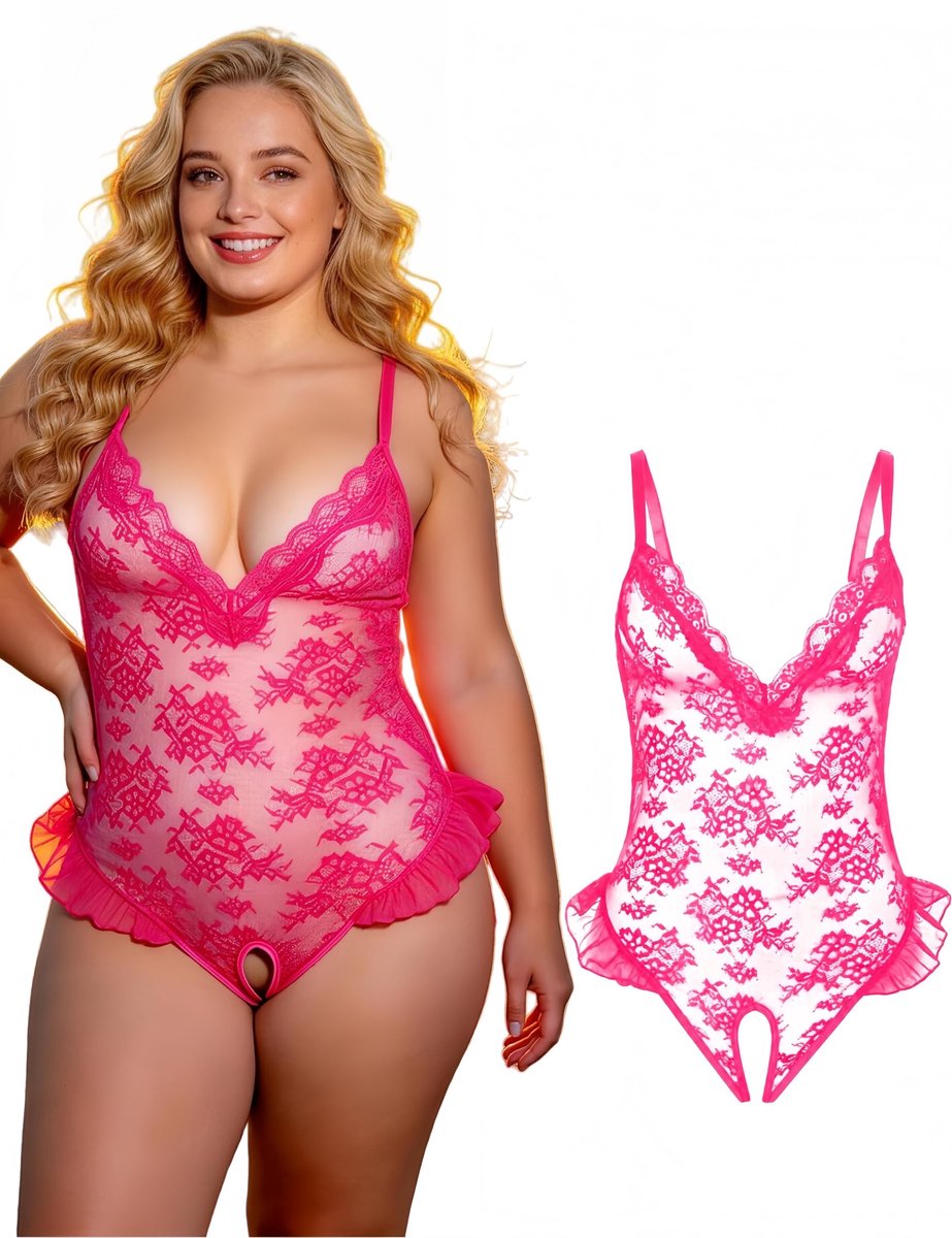 Elzusha - Plus Size Babydoll Lingerie voor Vrouwen in Roze