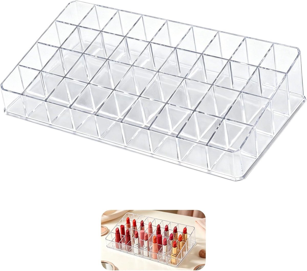 Transparante Acryl Lipstick Organizer met 36 Vakken, Ideale Make-up Opbergbox voor Lippenstift en Lipgloss, Perfect voor Kaptafel en Cosmetica Opslag