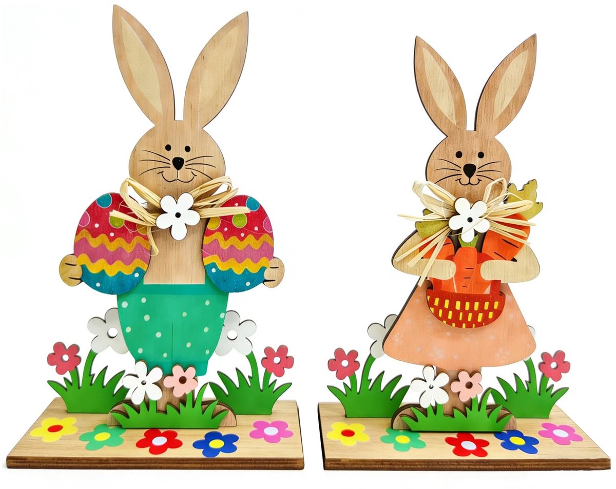 Elzusha - Set van 2 Houten Paashazen voor Decoratie in de Tuin