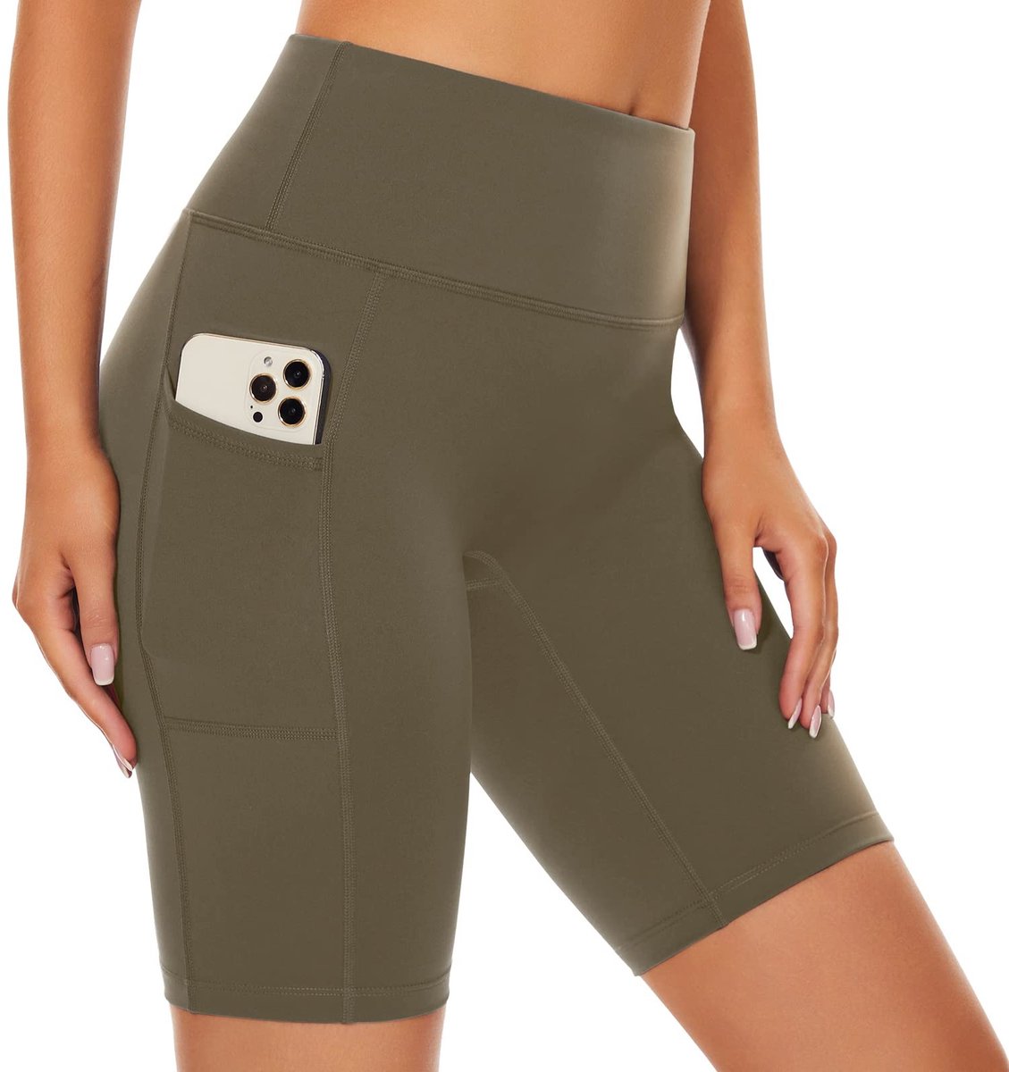 Elzusha - Dames Fietsshorts Hoge Taille met Controle en Pocket Groen XXL