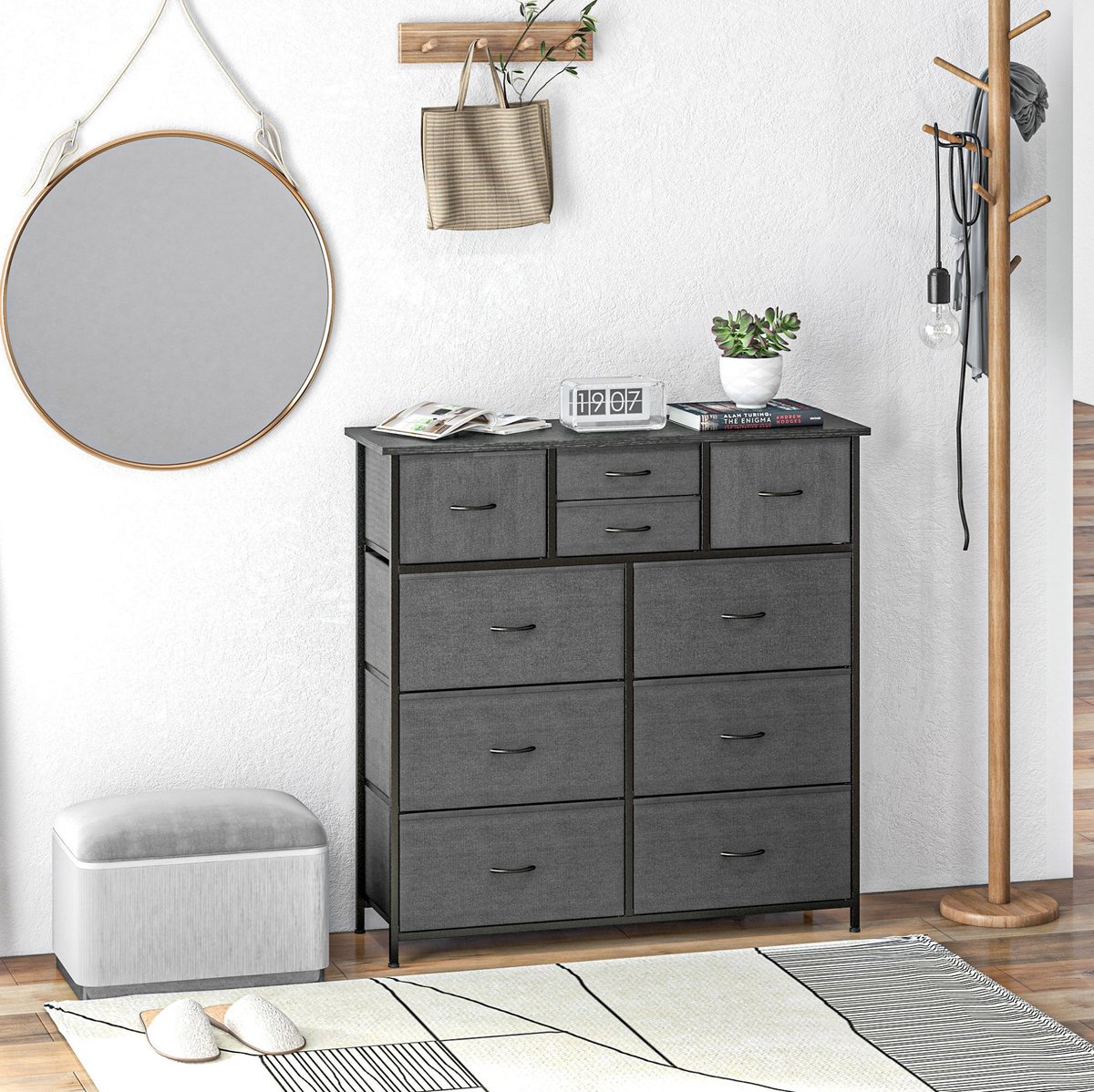 STILVORA Ladekast - 10 Opvouwbare Stoffen Lades Voor Georganiseerde Opbergruimte - Stalen Frame - Zwart - 100 X 30 X 100 Cm
