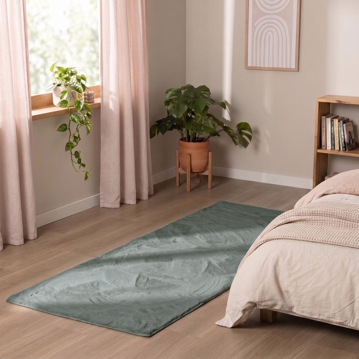 NATURL. Zacht laagpolige Loper - Cozy Groen - 80x250cm