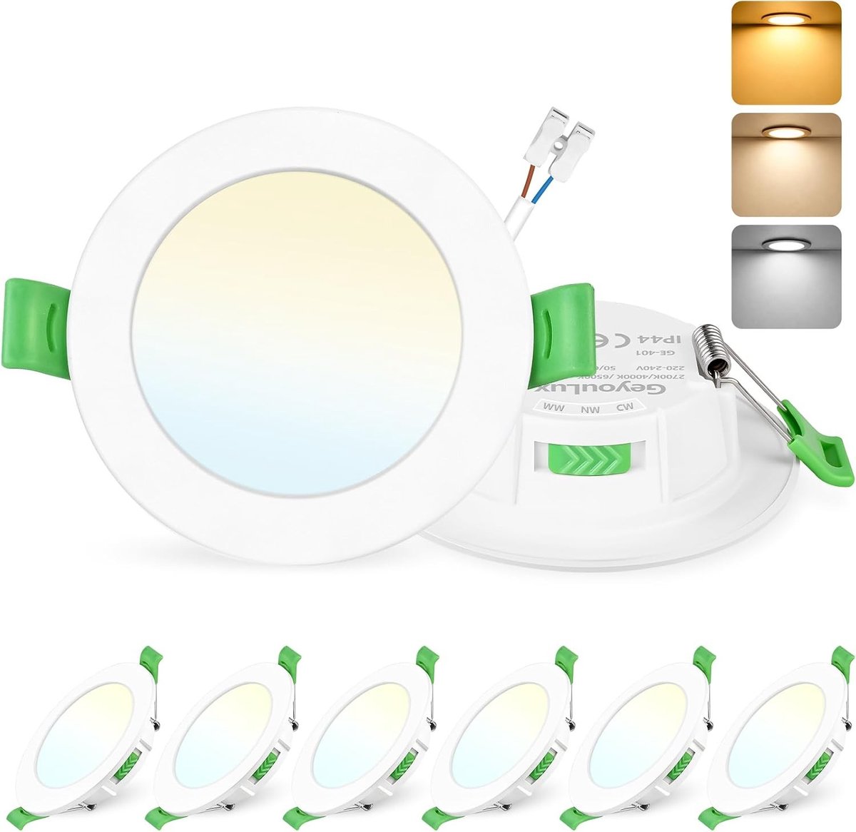 Dimbare Inbouw Led Spotlights 230V, 8W 800lm, IP44, Voor Badkamer, Keuken en Woonkamer, Wit, Geschikt voor Gatdiameter 75-90mm