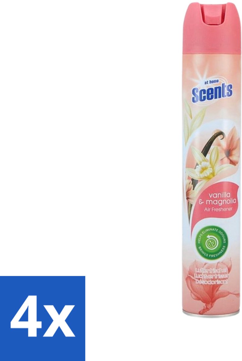 At Home - Scents - Luchtverfrisser - Vanilla & Magnolia - Verwijdert Vieze Geurtjes - 400 ml - Voordeelverpakking - 4 stuks