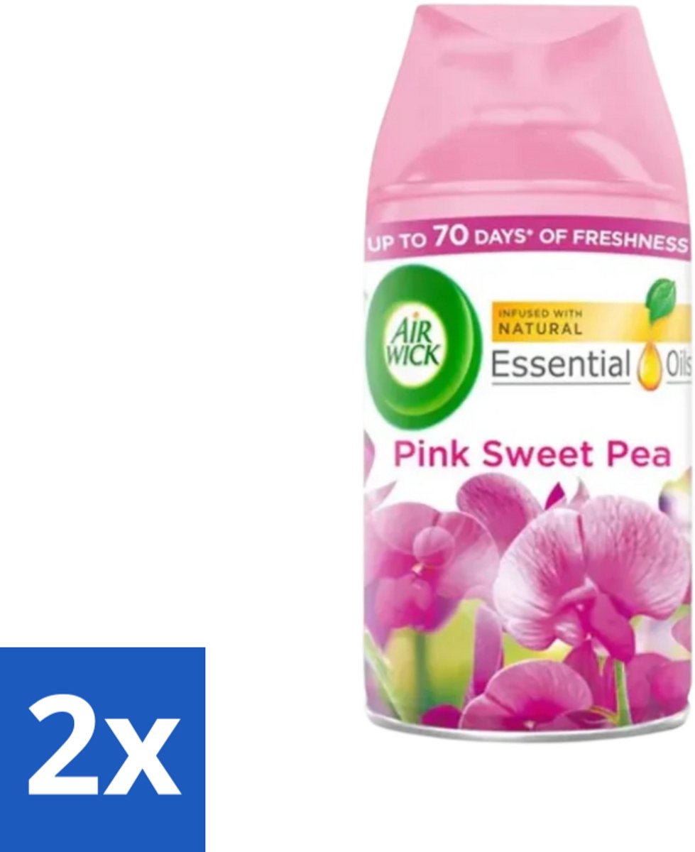 Air Wick - Luchtverfrisser Navulling - Essentiële Oliën - Pink Sweet Pea - Automatische Spray - 250 ml - Voordeelverpakking - 2 stuks