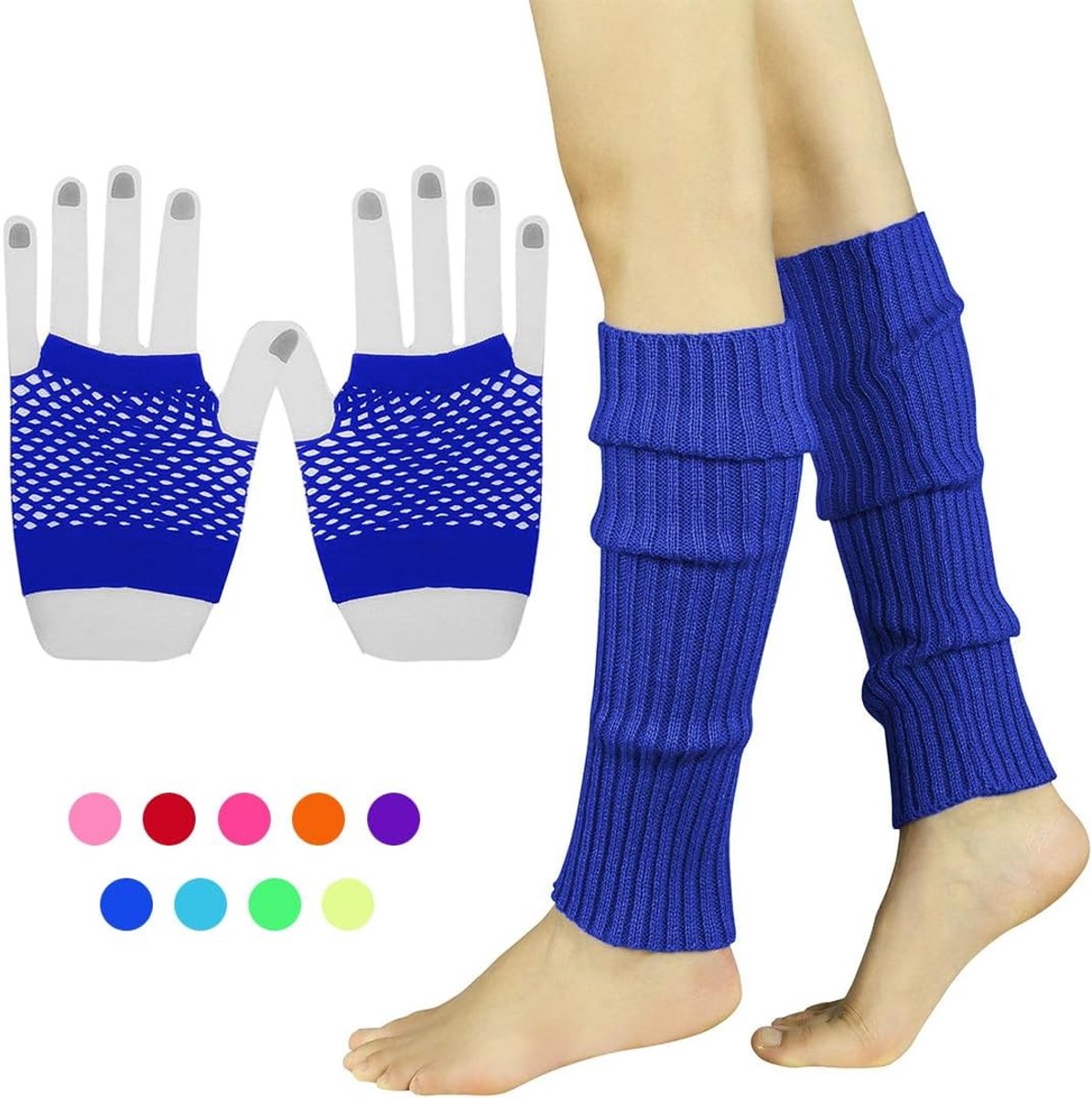 Neon Kousen en Vingerloze Net Handschoenen Set, Perfecte Kostuumaccessoires voor 80s Feestjes en Thema-avonden
