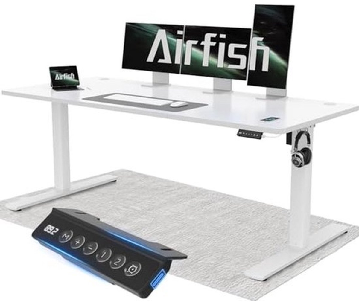 Airfish Height Adjustable Desk, 160 x 60 cm, with USB Connection, Electric Desk with Memory Function, Desk, Height Adjustable, Electric, 73-118 cm, White