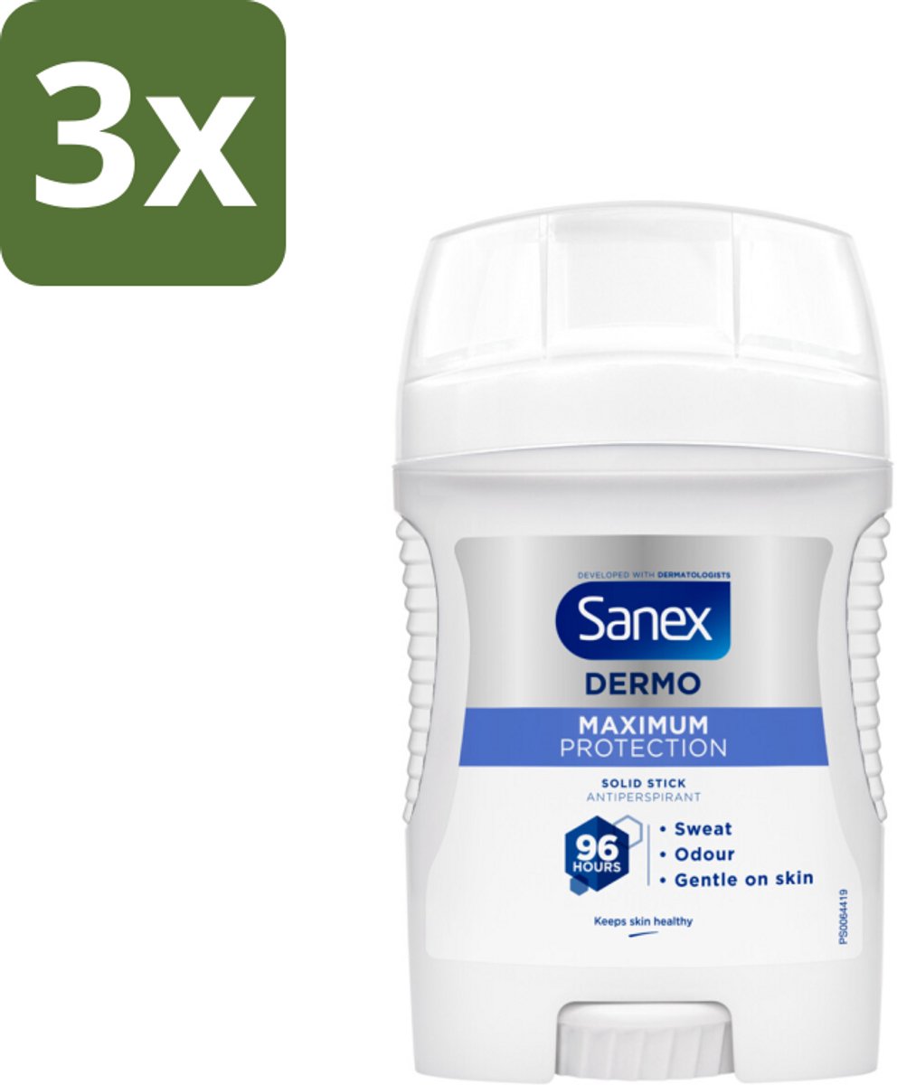 Sanex – Deodorant Stick – Maximum Protection 96H – 50 ml - Bulkverpakking - 3 stuks