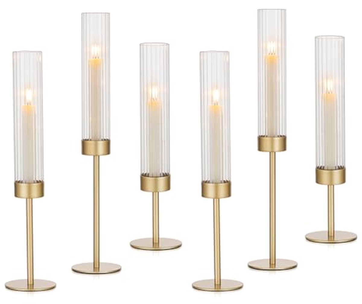 Kaarsenstandaard Set - Glazen Cilinders - Woonkamer Decoratie - Winddicht Ontwerp - 3 Maten - Goud