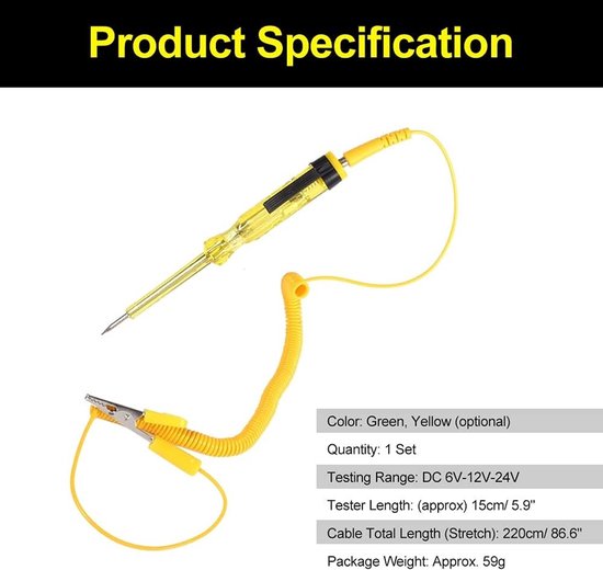 Diagnosetool voor elektrische circuits, DC 6V, 12V, 24V, met kabelspoel en testlamp voor eenvoudig gebruik — afbeelding 5
