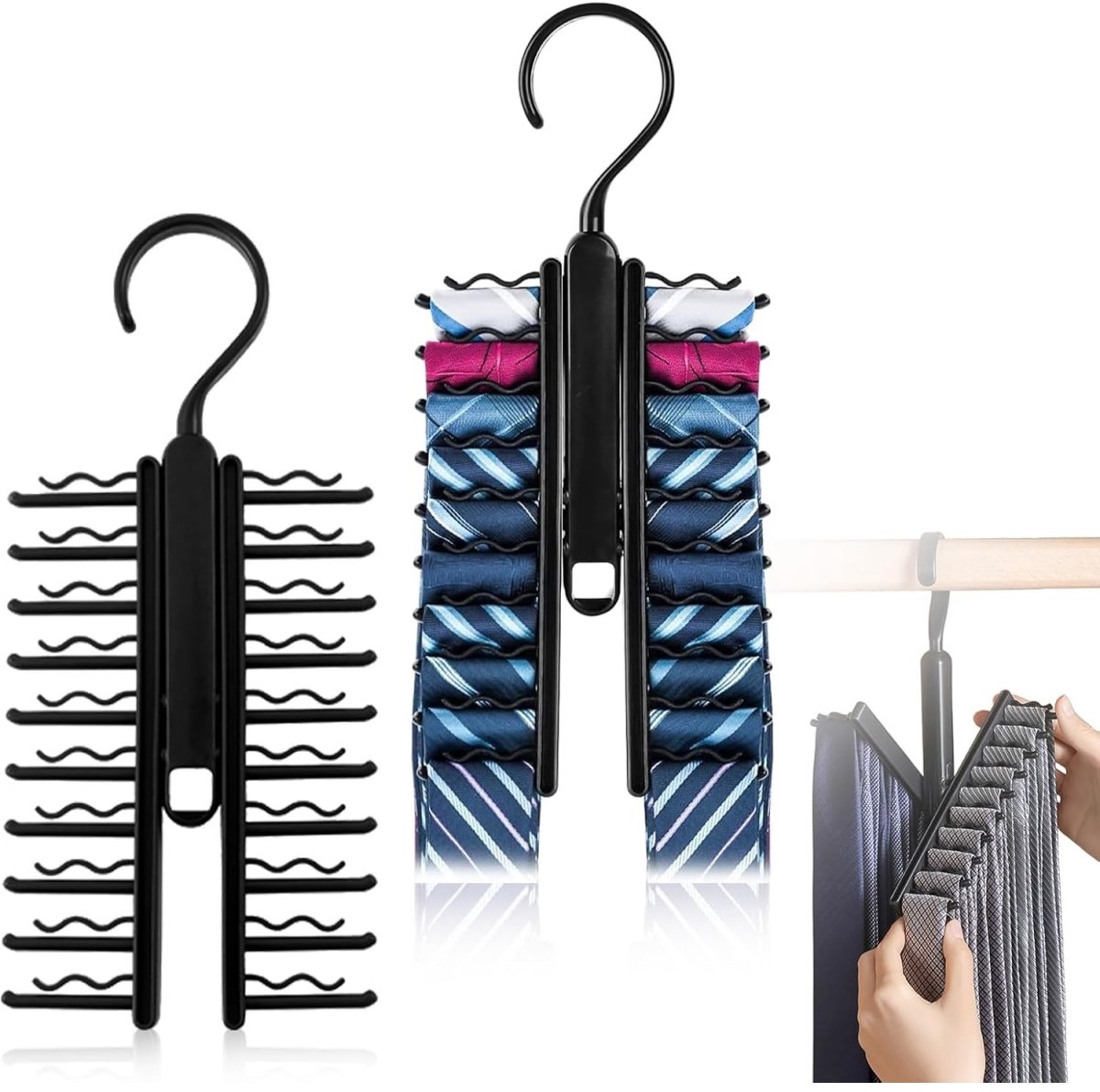 longziming - Verstelbare Stropdas Hanger - Das Organizer - Accessoire Rek - Anti-Slip Clip - ABS-Kunststof - Ruimtebesparend Design - Knittervrij Opbergen - 2 Stuks