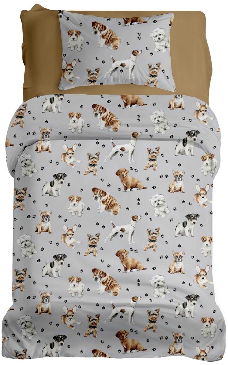 Kinderbeddengoed 160x200cm Katoen 100% met Hondenpootjes