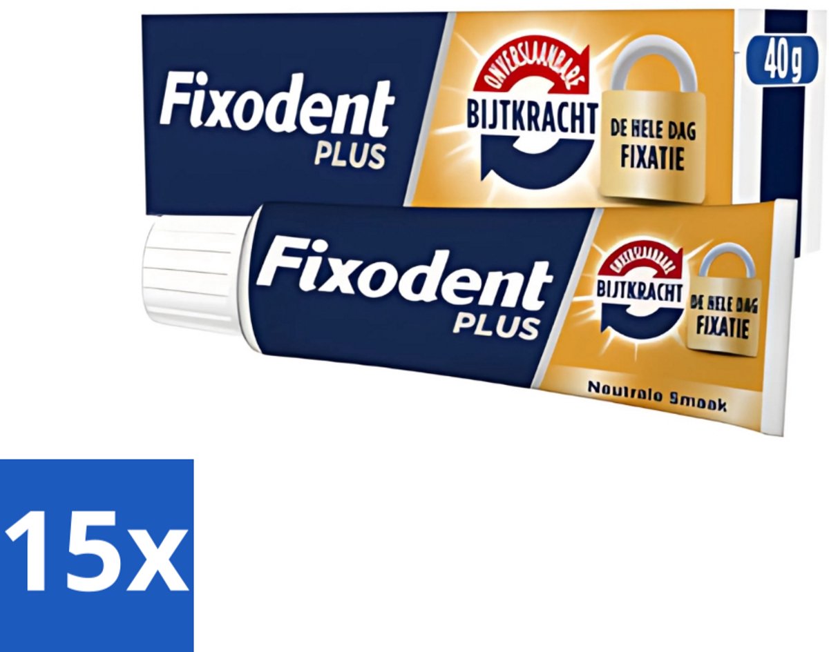 15 x Fixodent - Kleefpasta - Plus - Krachtige Hechting - 40 g - Kleefpasta Kunstgebit - Kunstgebit Hechting - Kunstgebit Fixatie - Kunstgebit Kleefpasta - Kunstgebit Comfort