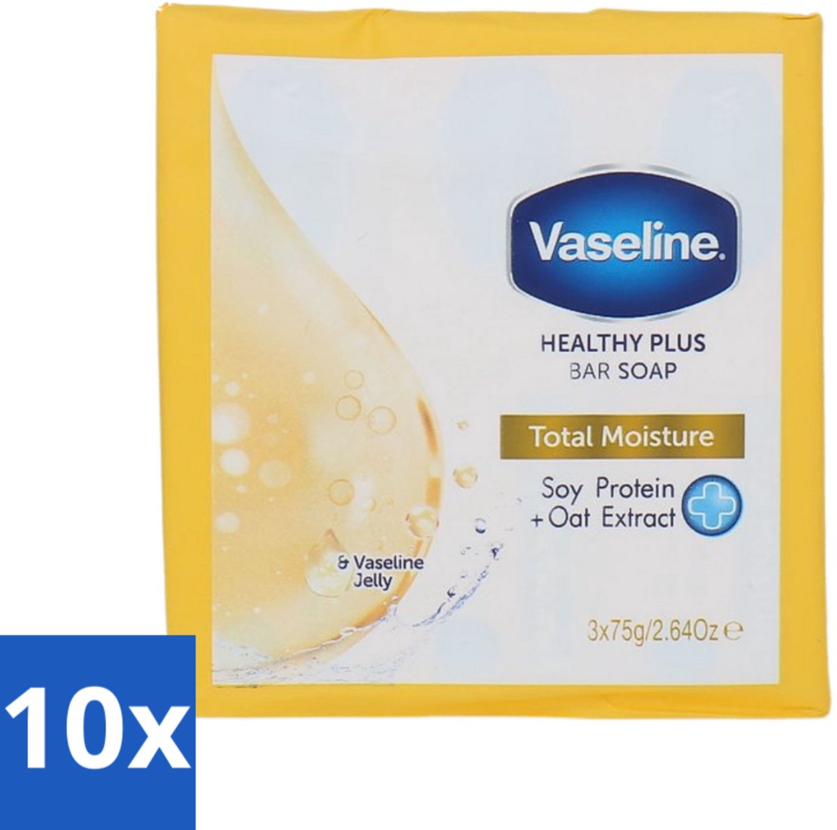 10 x Vaseline - Total Moisture - Zeeptablet - Healthy Plus - 3x75 g - Zeep - Huidverzorging - Hydratatie - Dagelijks Gebruik - Gezond Huidgevoel