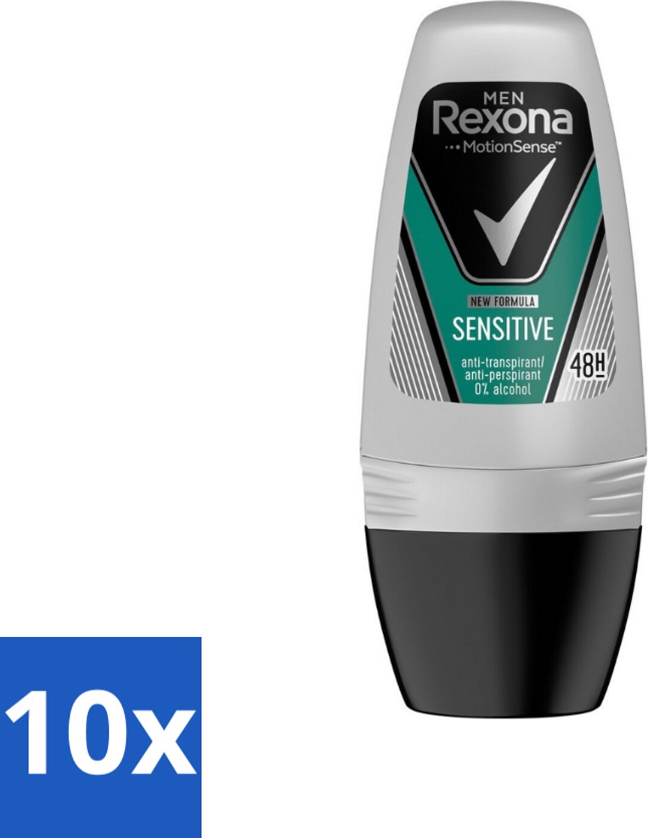 10 x Rexona Men - Sensitive - Deo Roll-on - Anti-transpirant - 50 ml - Gevoelige Huid - Deodorant Voor Mannen - Anti-transpirant - Roll-on Deodorant - Zweetbehandeling