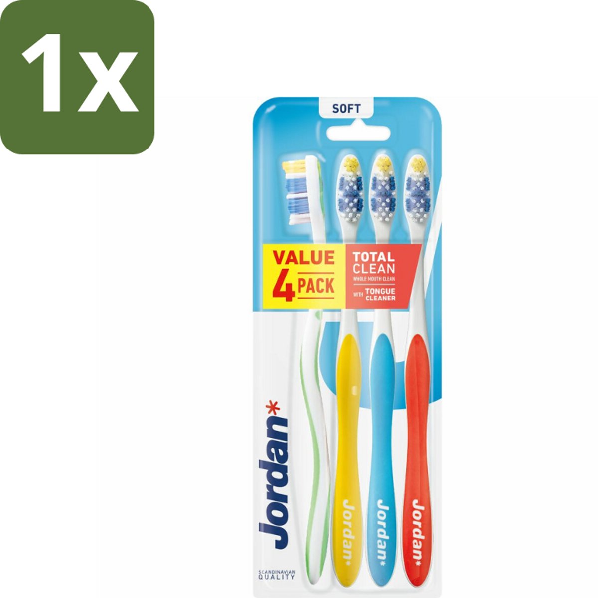 1 x Jordan Tandenborstel Total Clean Soft 4-pack 4 stuks per verpakking - Tandenborstel - Mondverzorging - Tandenborstel Set - Tandplak Verwijderen - Tandvlees Verzorgen