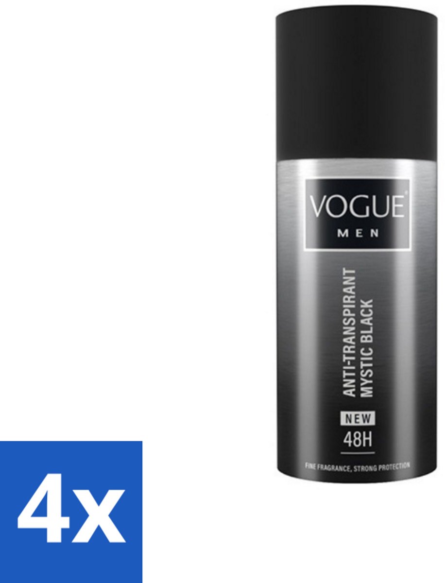 4 x Vogue Men - Mystic Black - Deodorant Spray - Anti-transpirant - 150 ml - Deodorant Spray - Anti-transpirant - 48 Uur Bescherming - Geur - Patchouli