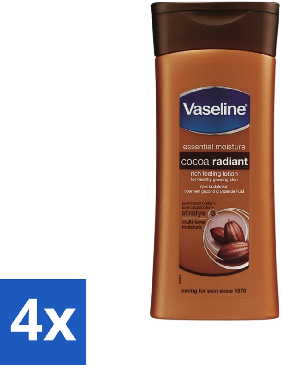4 x Vaseline - Cocoa - Bodylotion - Voedend & Verzorgend - 400 ml - Cacaoboter - Vochtige Huid - Droge Huid - Hydraterende Bodylotion - Huid Verzorging