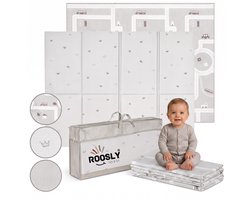 Roosly Speelmat Baby - Speelkleed Baby - Foam mat XPE 180 x 200 cm Dubbelzijdig en opvouwbare - Inclusief Opbergtas - babygym - kruipmat - playmat - speelgoed - Veilig & Zacht - model KING Gray