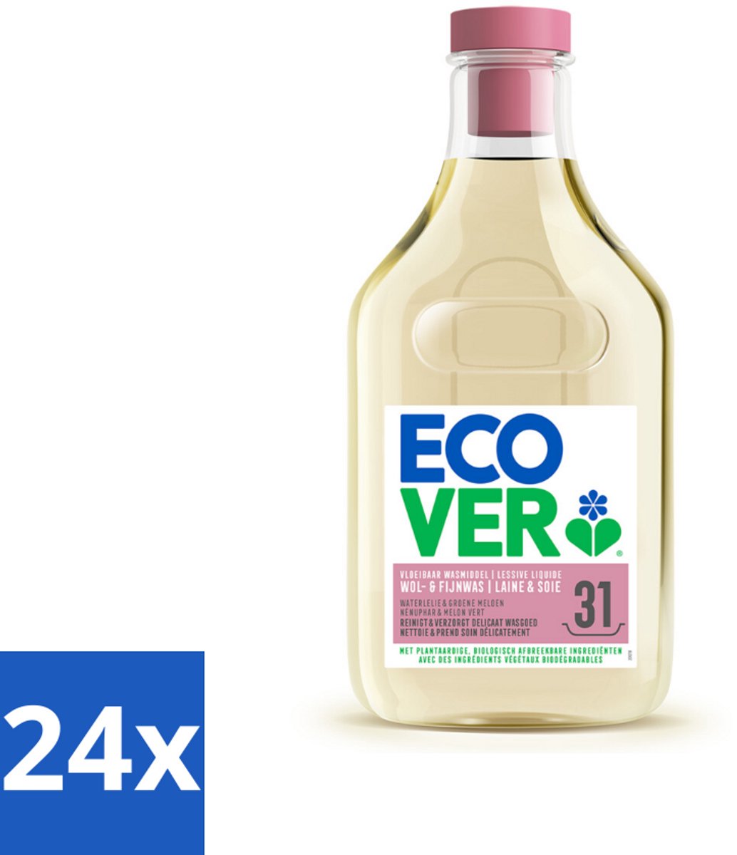 24 x Ecover Vloeibaar Wasmiddel Wol & Fijn Was - Waterlelie & Groene Meloen 31 Wasbeurten 1,43 liter - Wasmiddel Wol En Fijn - Fijne Stoffen Was - Delicate Stoffen Was - Plantbased Wasmiddel - Milieuvriendelijk Wasmiddel