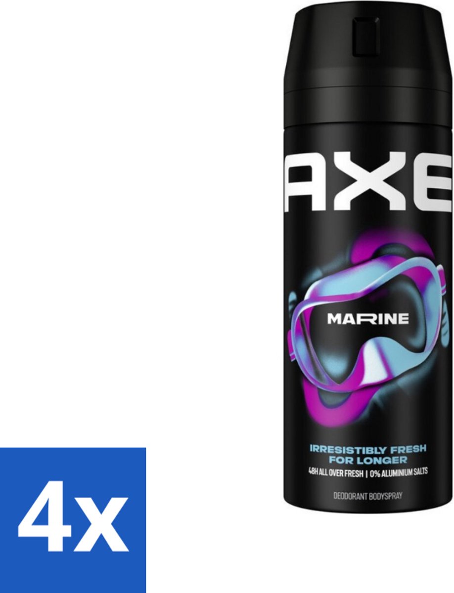 4 x Axe - Deodorant Bodyspray - 100% Fresh Fragrance - Marine - Sea Breeze & Sage - 150 ml - Axe Marine Deodorant - Zeebries Geur - Bodyspray - Frisheid - 48 Uur Geur