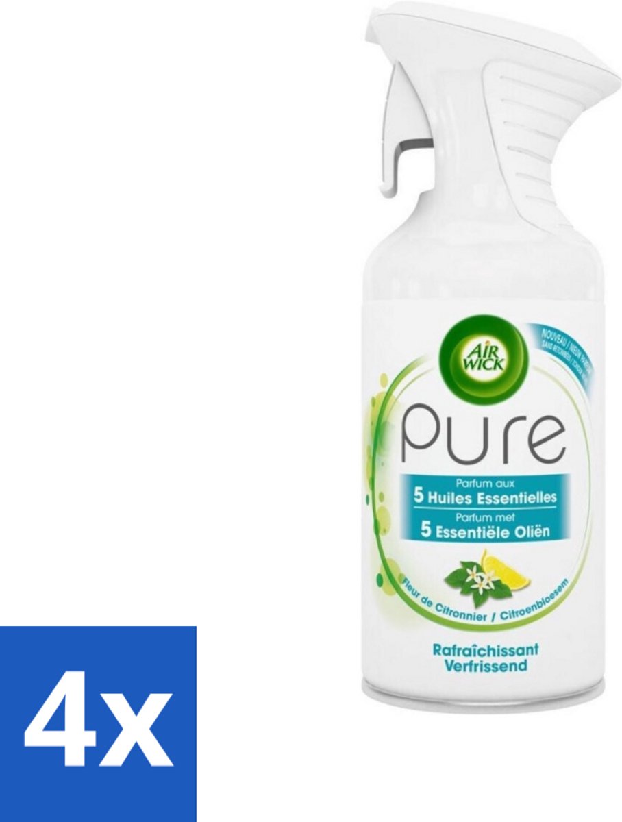 4 x Air Wick - Luchtverfrisser - Essentiële Oliën - Citroenbloesem - Spray - 250 ml - Luchtverfrisser Citroenbloesem - Citroenbloesem Geur - Luchtverfrisser Spray - Essentiële Oliën - Luchtverfrisser Zonder Water