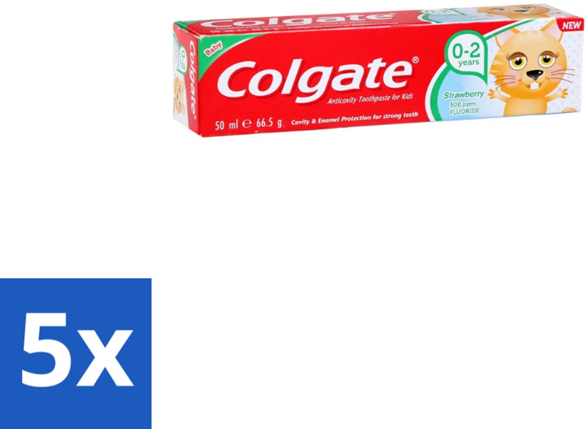 5 x Colgate - Aardbeismaak - Kindertandpasta - Voor 0 tot 2 jaar oud - 50ml - Baby Tandenpoetsen - Kindertandpasta - Aardbeismaak - Melkgebit - Gaatjes Voorkomen