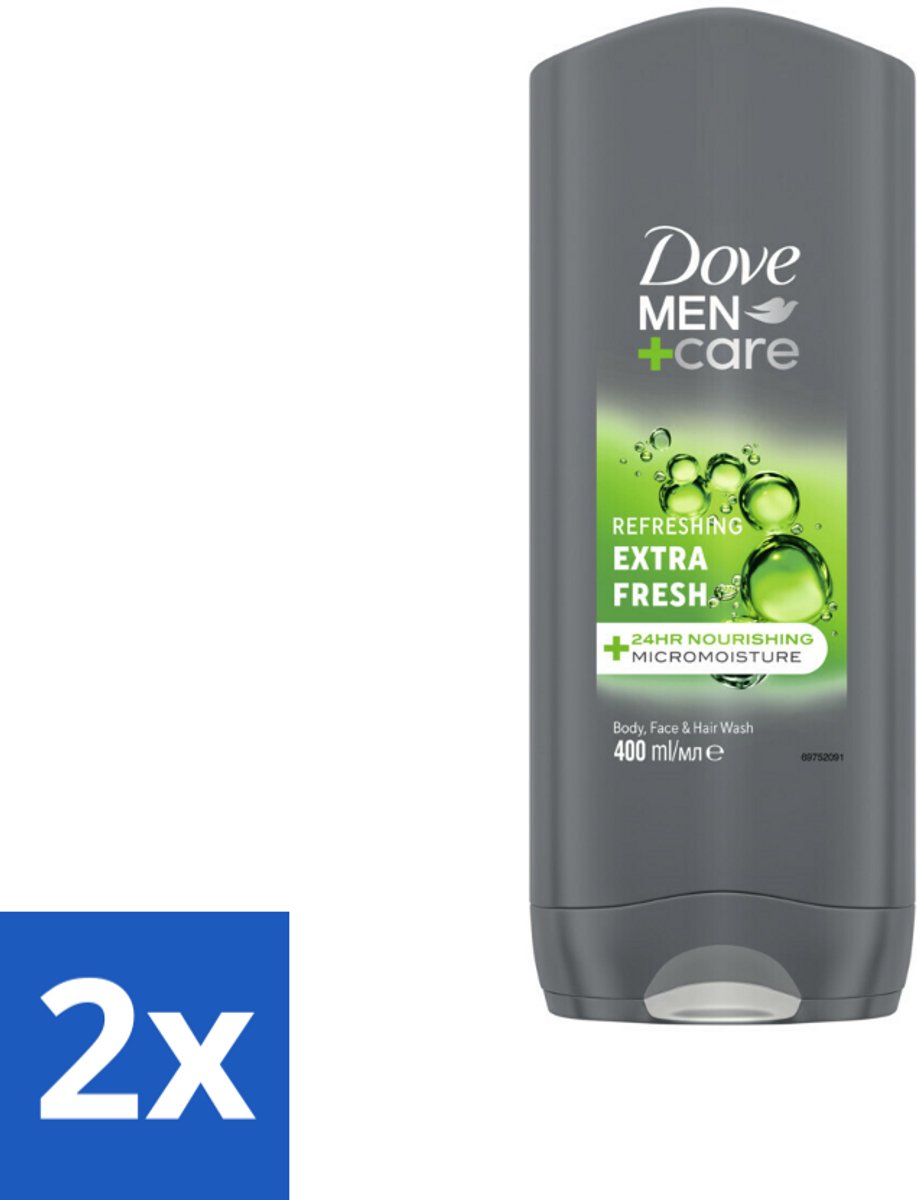2 x Dove Douchegel Men+ Care Extra Fresh 400 ml - Douchegel - Mannelijke Geur - Reiniging - Huidverzorging - Frisse Geur