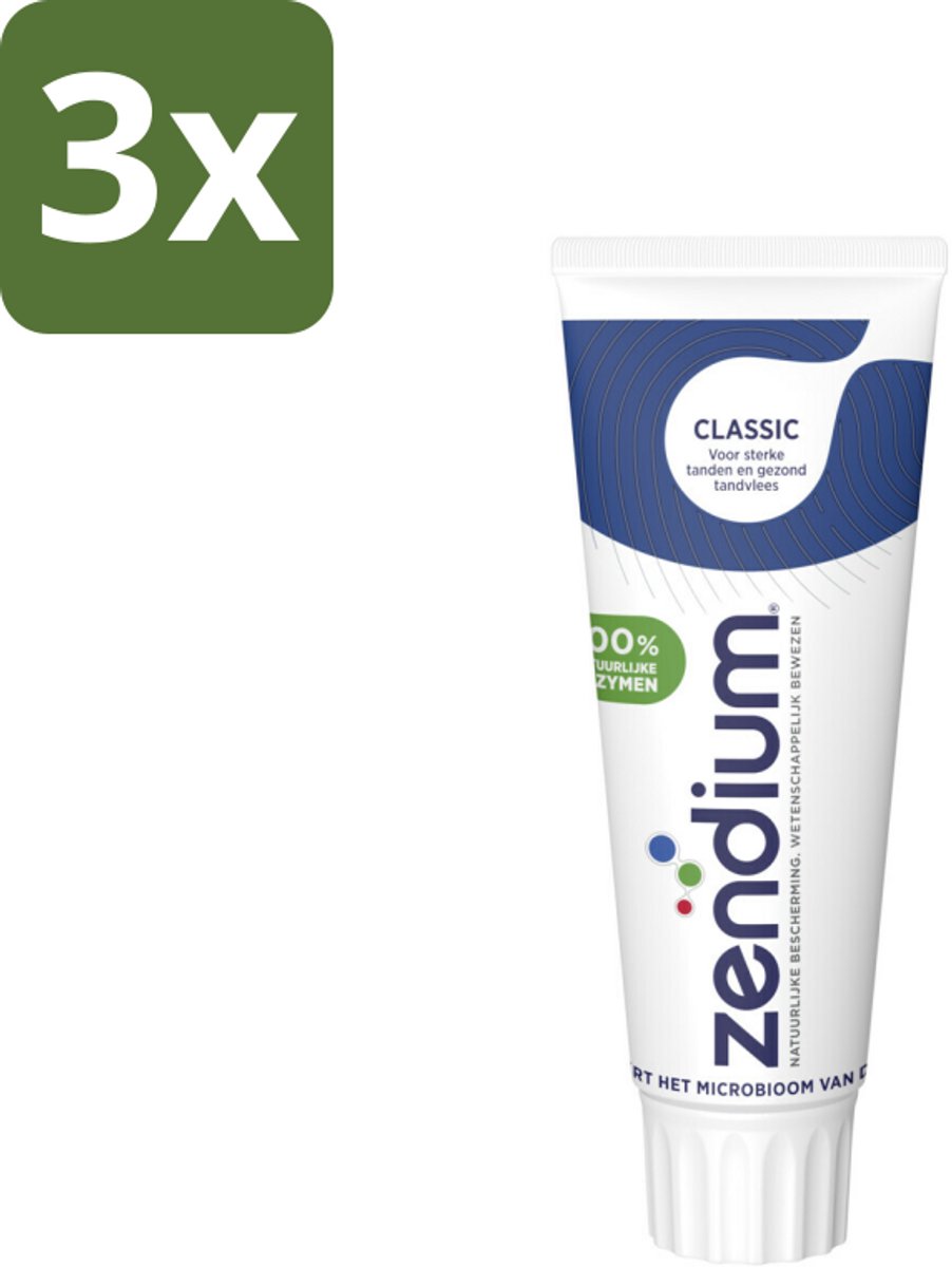 3 x Zendium Tandpasta Classic 75 ml - Tandpasta - Natuurlijke Enzymen - Gezond Microbioom - Fluoride - Gevoelige Mond