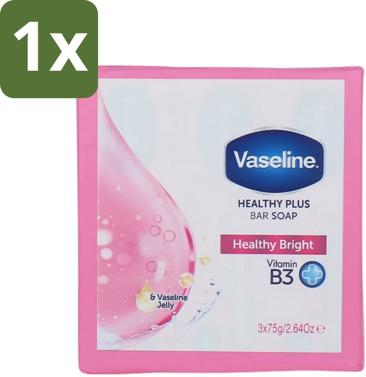 1 x Vaseline - Healthy Bright - Zeeptablet - Reinigend & Verzorgend - 3x75 ml - Zeep - Huidverzorging - Reiniging - Gezondheid - Handen