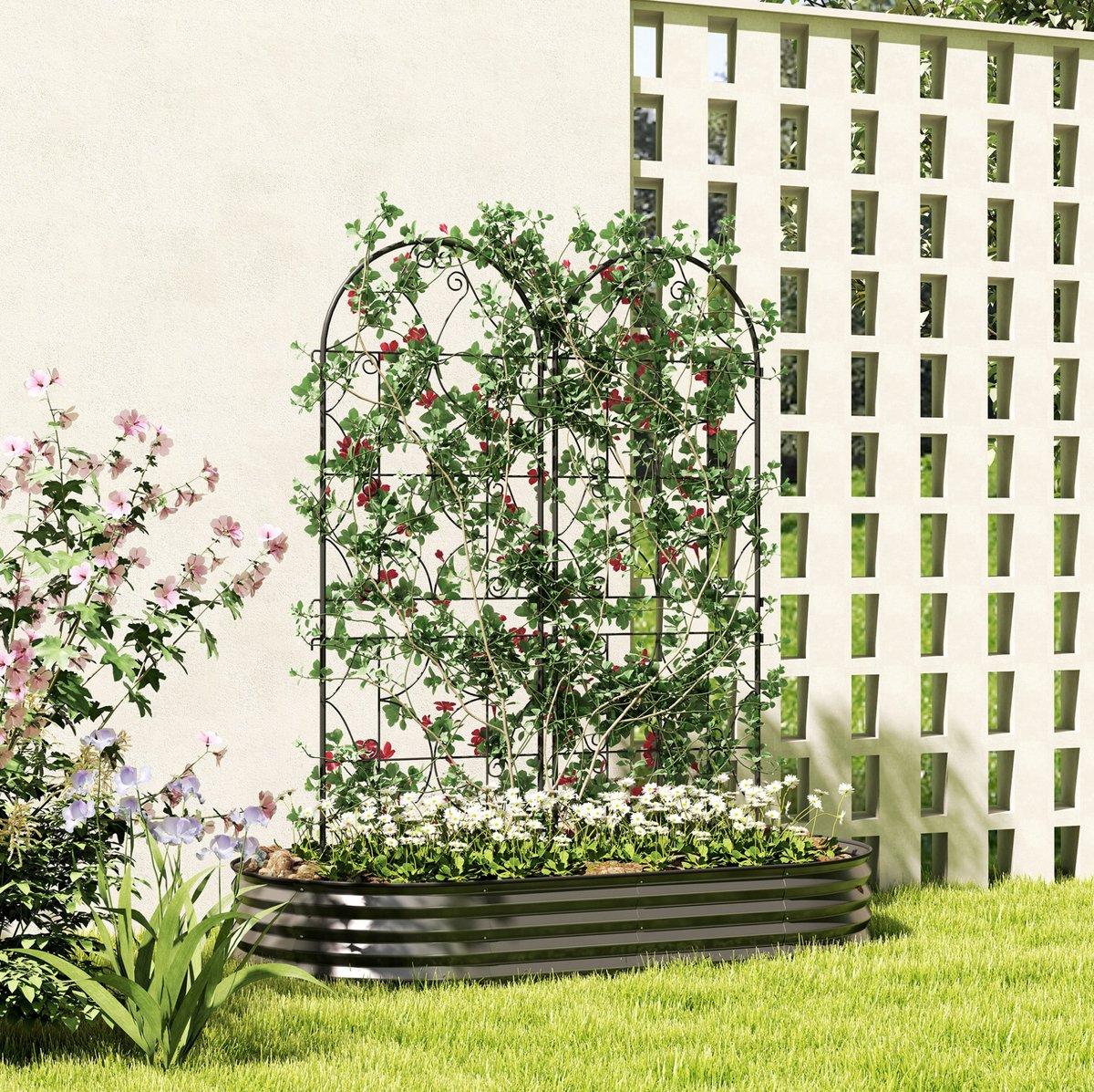 REDOM - Plantenrek - Metalen rankhulp voor klimplanten - 2-delige set - Poedercoating en roestbestendig - Decoratief raster - Binnen en buiten - Zwart - 50 x 150 cm