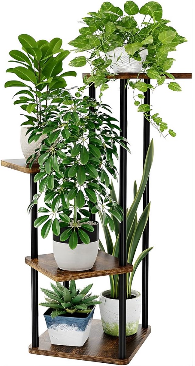 KIRA® Plantenrek - Decoratieve Plantenstandaard - Plantenstandaard Binnen - Bruin - 30cm x 30cm x 80cm