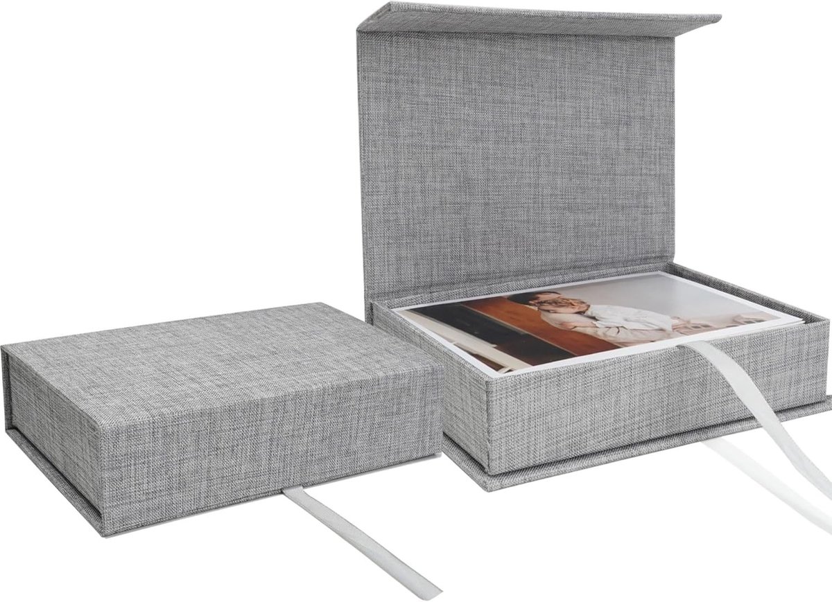 Linnen Fotobox voor 10 x 15 cm Foto's in Beige - Ideaal voor Bewaren en Presenteren van Herinneringen