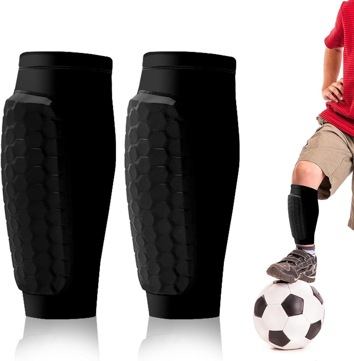 MODFU Kniebeschermers Voetbal – 1 paar – Schokabsorberend & Lichtgewicht – Ademend materiaal – Voor training & wedstrijd – Nylon/Lycra/Silicone – Zwart