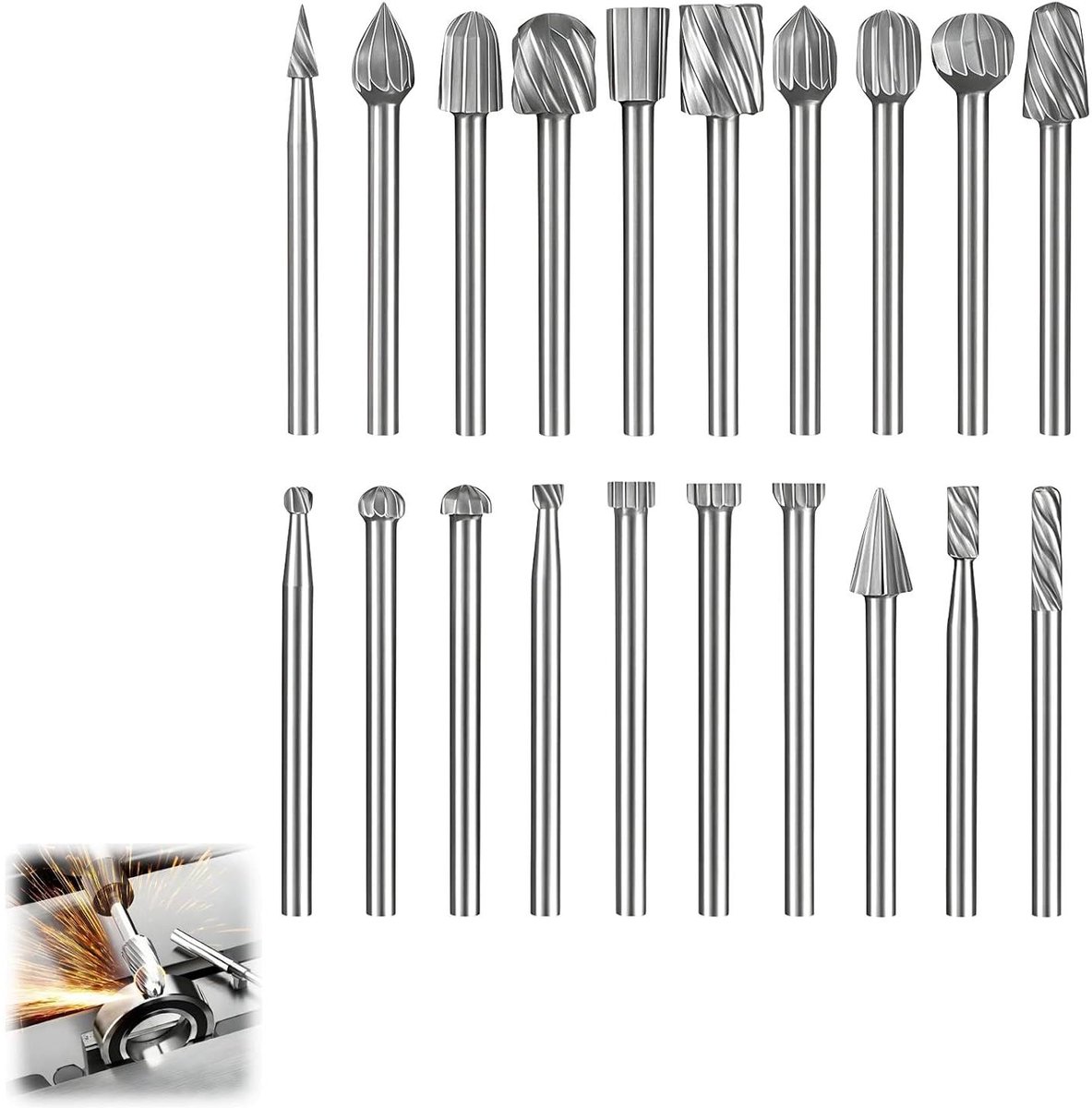 Roterende Bits Set - Metaalbewerking Frezen - Houtbewerking Graveren - 20 Delig HSS - 3mm Schacht - Metaal