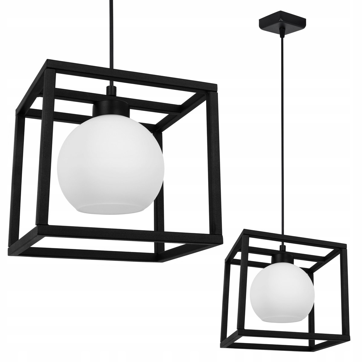 Elegante hanglamp met glazen kooi, zwart metaal, E27 fitting