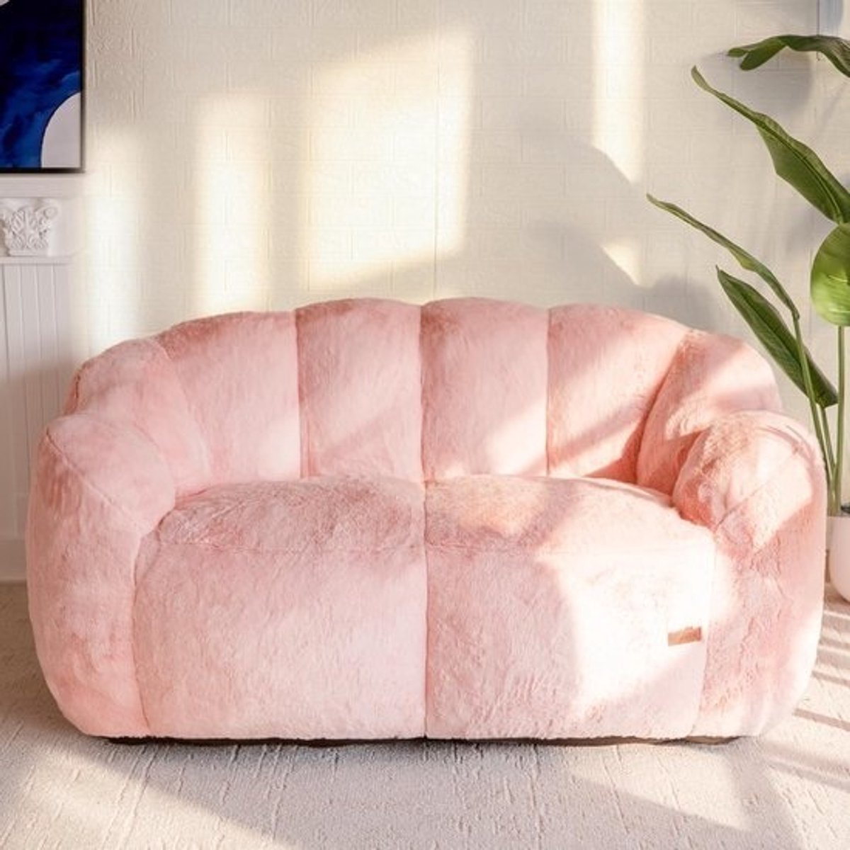 Zitzak Bloemvormige 2-zitsbank – Zachte Imitatiebont Loveseat voor Woonkamer en Slaapkamer